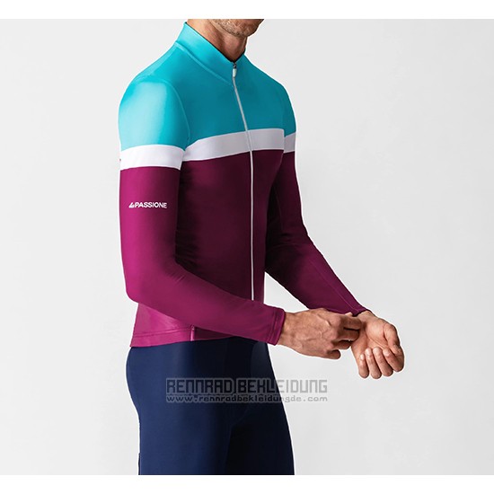 2019 Fahrradbekleidung La Passione Blau Wei Rot Trikot Langarm und Tragerhose - zum Schließen ins Bild klicken